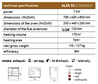 Alfa-70 Dominant*ECO - White - Solid Fuel Cooker Alfa-70 Dominant*ECO - White - Solid Fuel Cooker