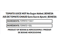 Bonesa_TOMATO JUICE HOT No Sugar Added GLASS  1L/6