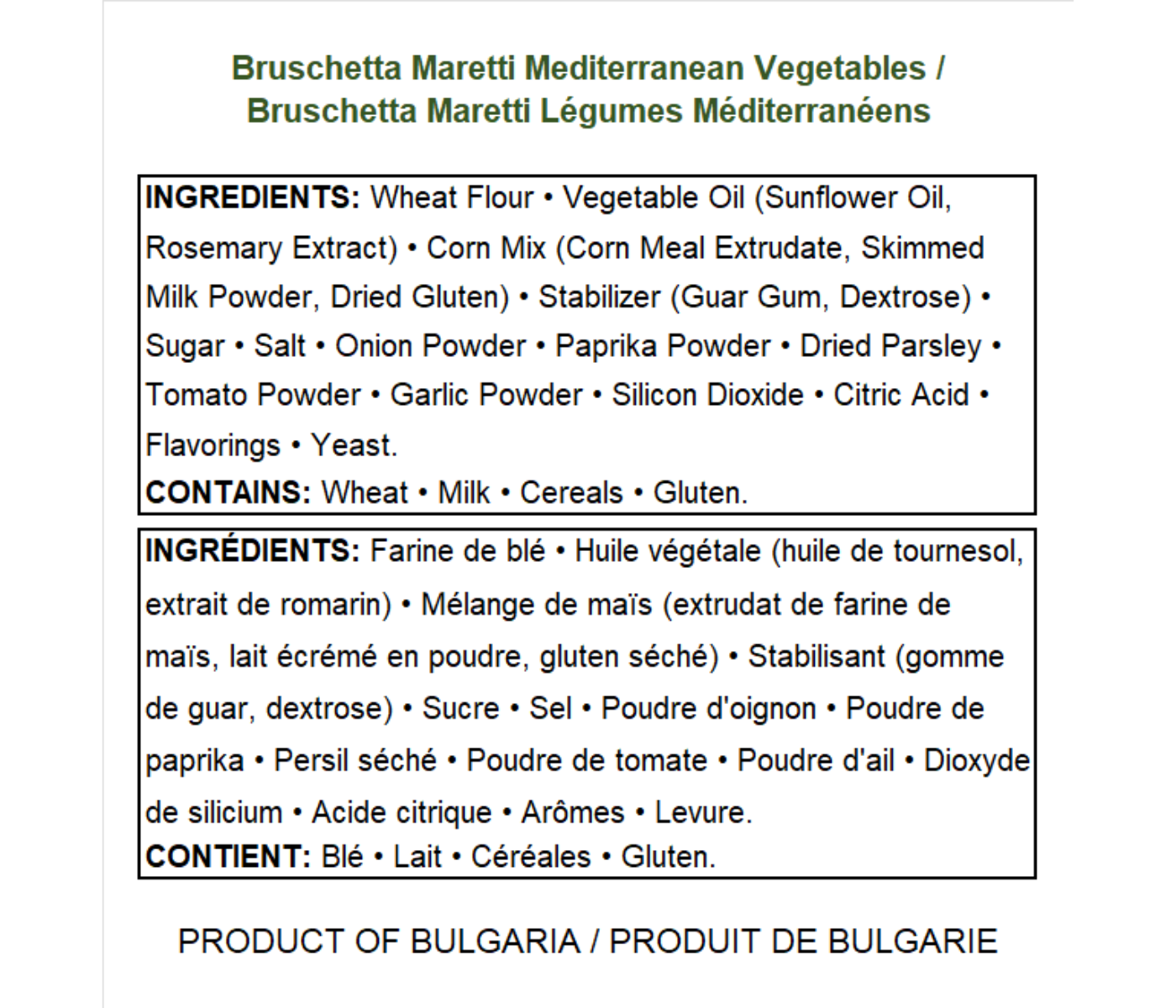 Bruschette Maretti-Mediterranean Vegetables 142g /12 Bruschette Maretti-Mediterranean Vegetables 142g /12
