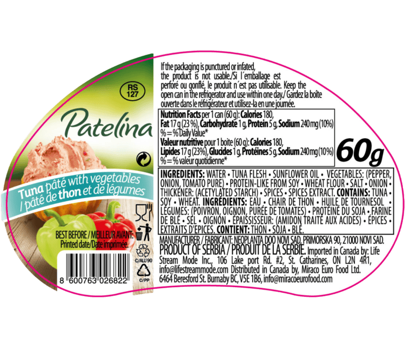 Neoplanta-Tuna Pate with Vegetables Patelina/Neoplanta 60g/12 Neoplanta-Tuna Pate with Vegetables Patelina/Neoplanta 60g/12